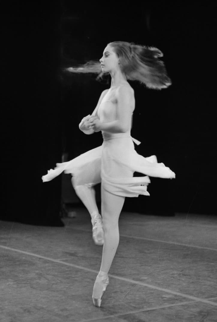 Ballerina Suzanne Farrell dancing in 1965