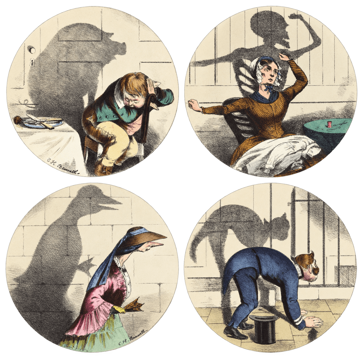 Four illustrations from Charles H. Bennett’s Shadows (1856
