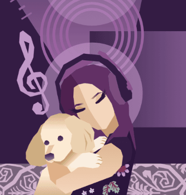 An imaginative illustration connecting musical notes, sound waves, mathematics, and art